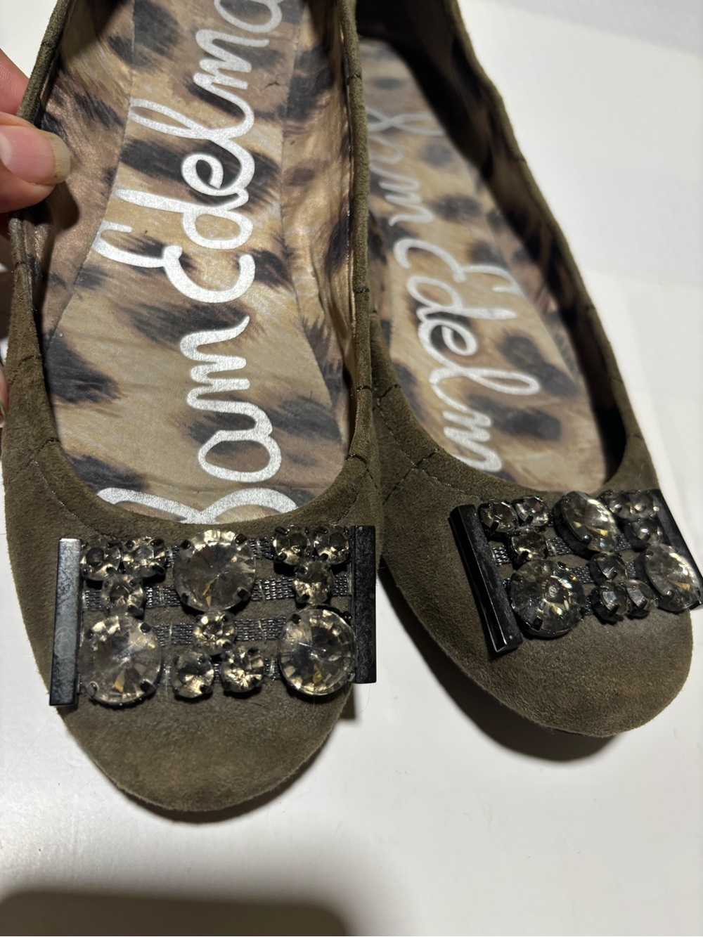 Sam Edelman Olive Green Suede Slip-On Loafers